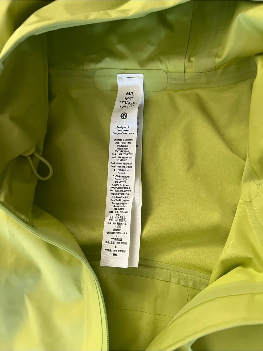 lululemon athletica Neon Lime Hooded Rain Jacket